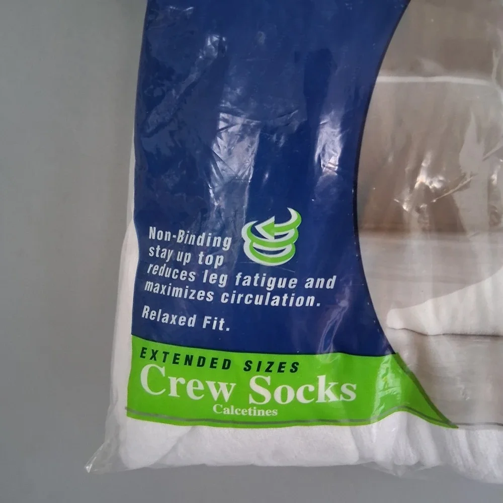 Vtg NOS JCP Towncraft Mens Extended Sz 13-15 Crew Socks 6 Pr White NEW Deadstock